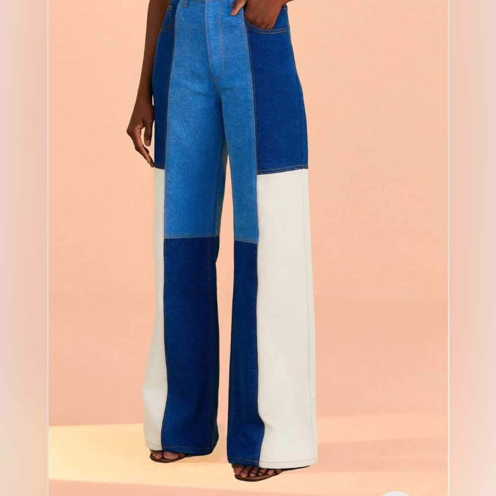 NWT Farm Rio Patch Denim Wide Pants